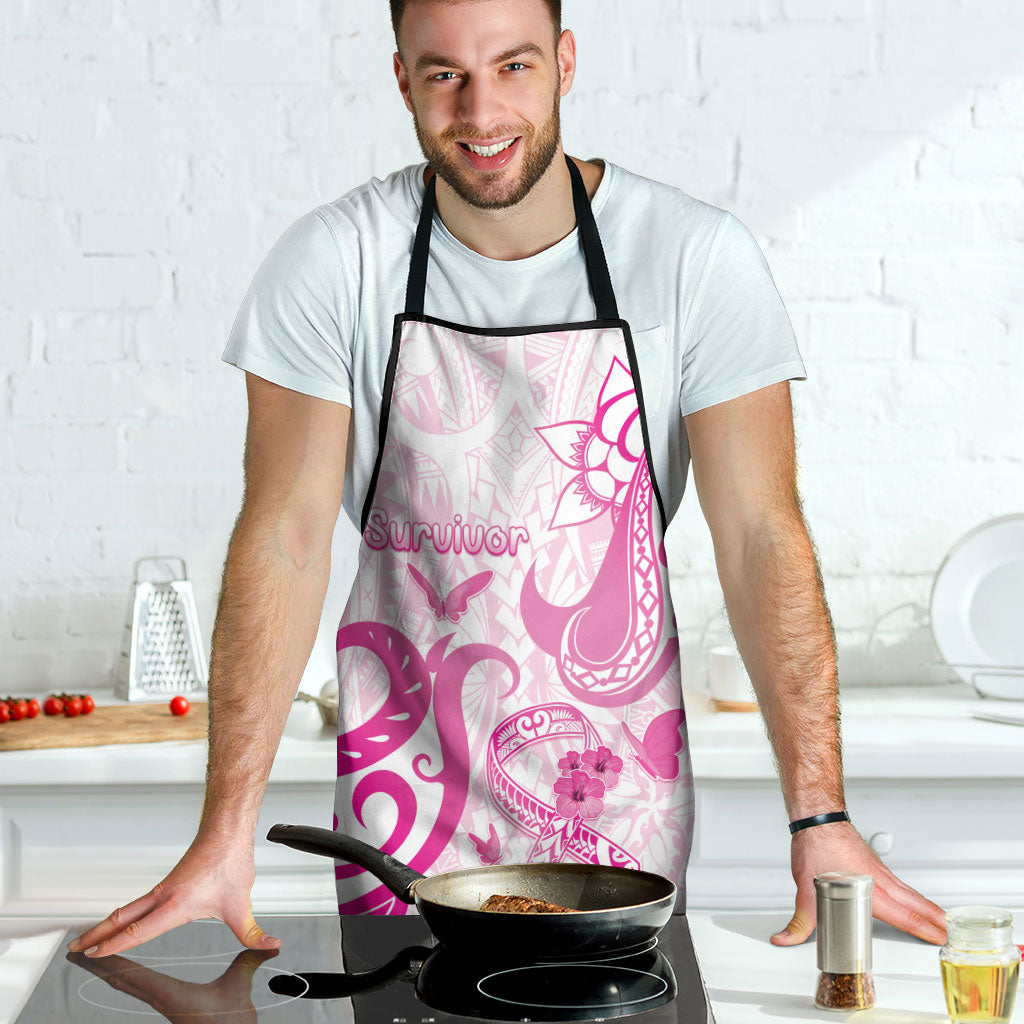 Breast Cancer Support Apron Ribbon Polynesian Pattern White Version