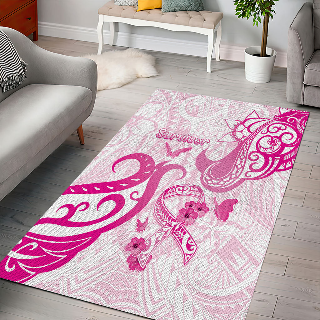 Breast Cancer Support Area Rug Ribbon Polynesian Pattern White Version