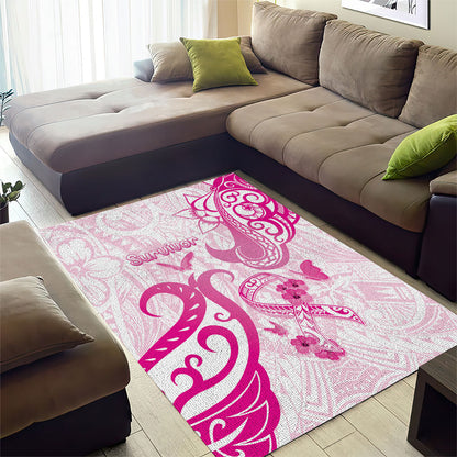 Breast Cancer Support Area Rug Ribbon Polynesian Pattern White Version