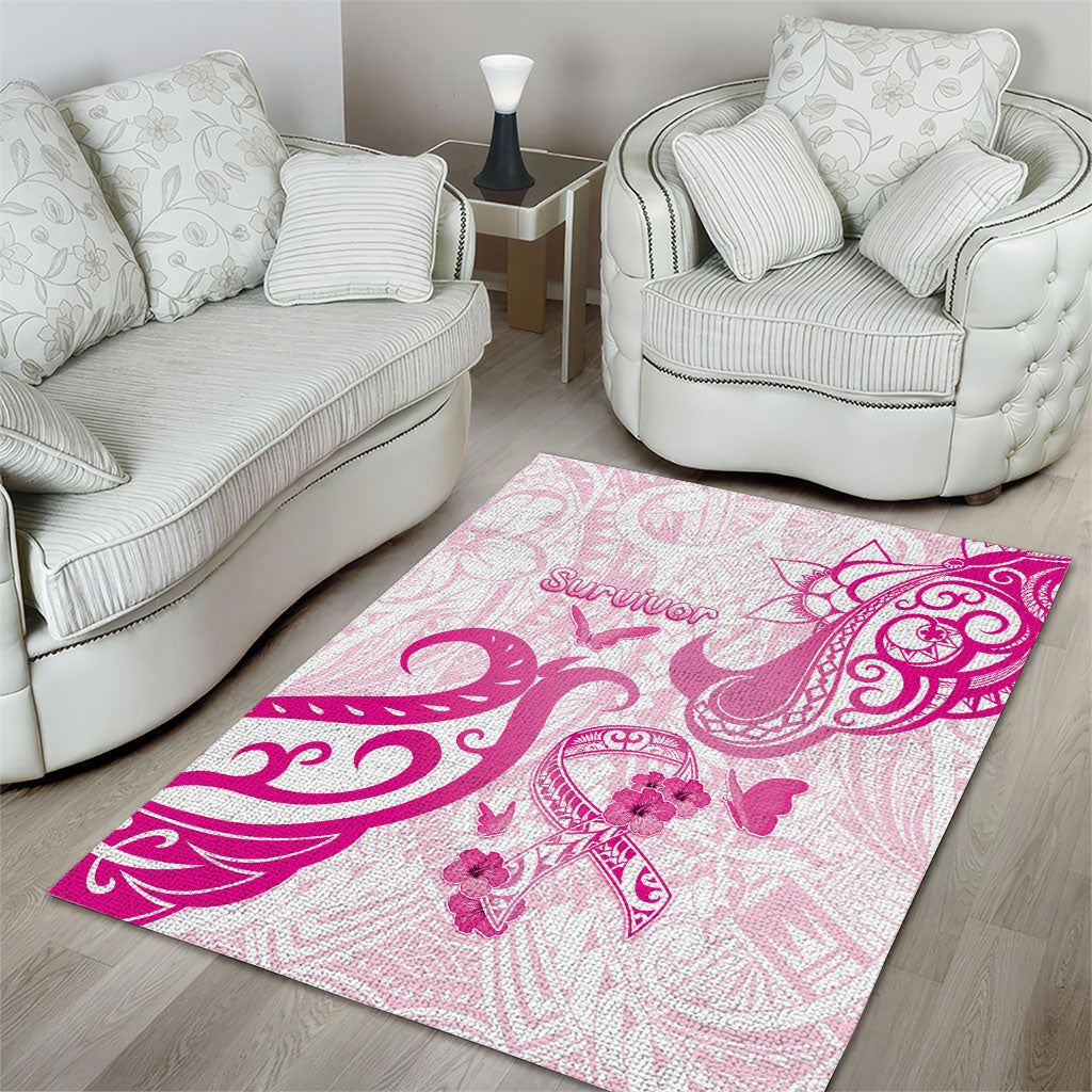 Breast Cancer Support Area Rug Ribbon Polynesian Pattern White Version