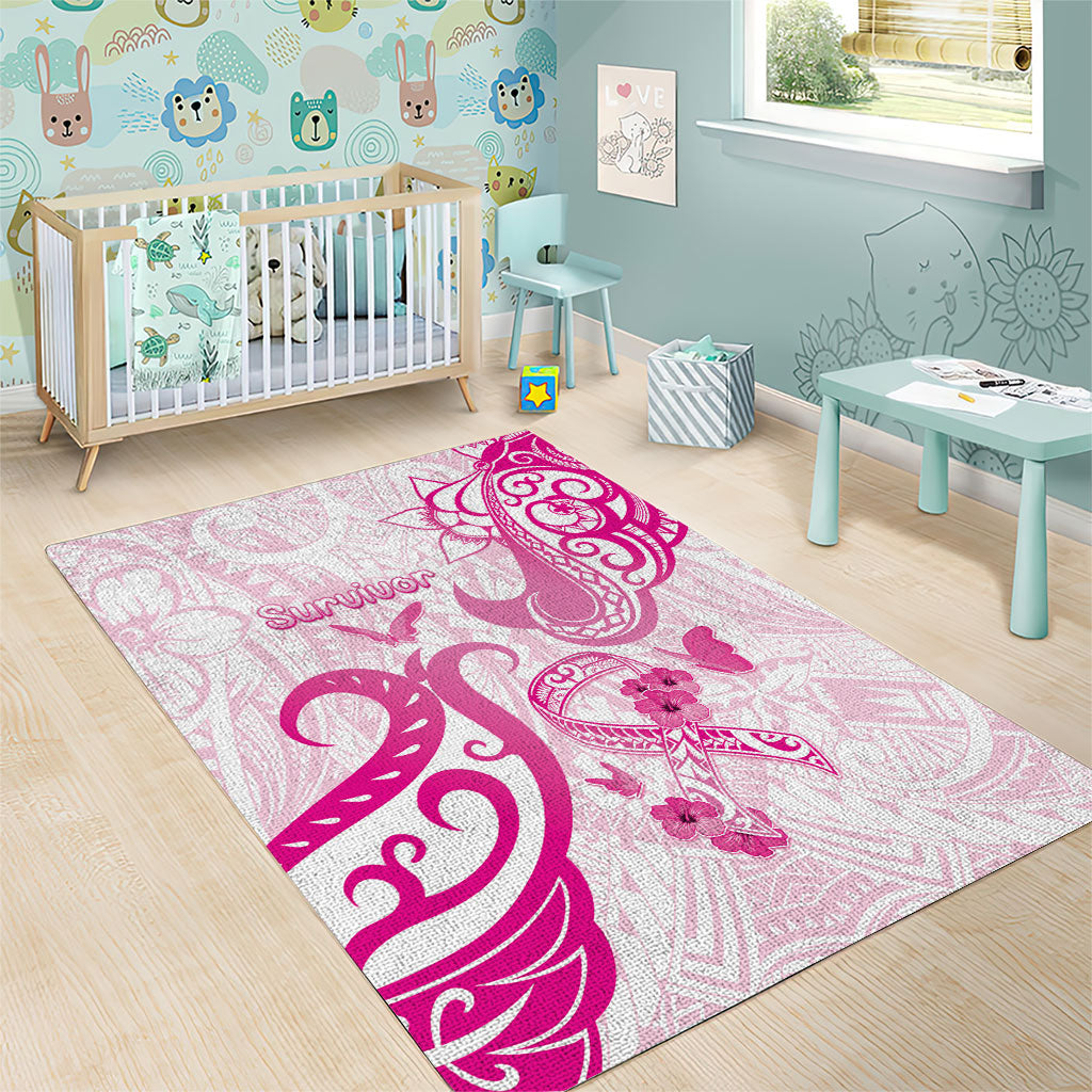 Breast Cancer Support Area Rug Ribbon Polynesian Pattern White Version