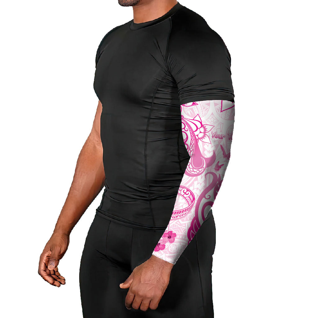 Personalised Breast Cancer Support Arm Sleeves Ribbon Polynesian Pattern White Version