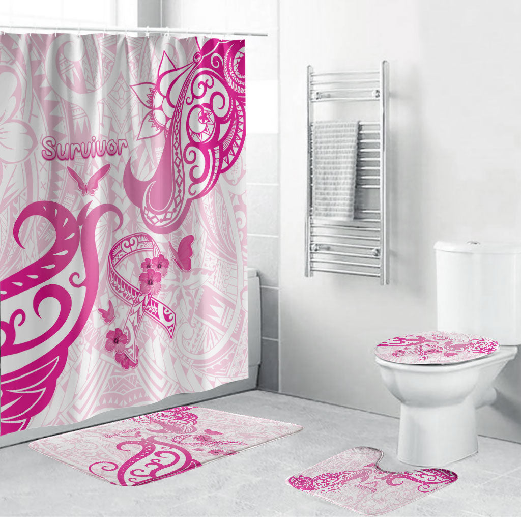 Breast Cancer Support Bathroom Set Ribbon Polynesian Pattern White Version