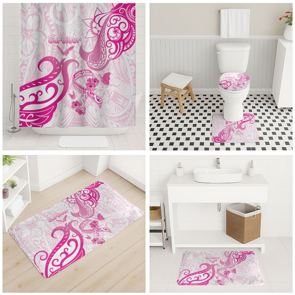Breast Cancer Support Bathroom Set Ribbon Polynesian Pattern White Version