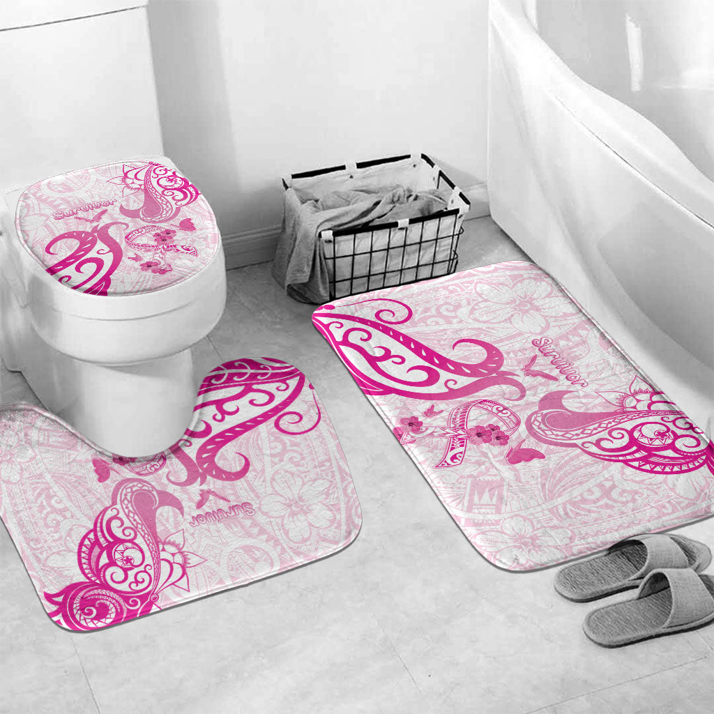 Breast Cancer Support Bathroom Set Ribbon Polynesian Pattern White Version