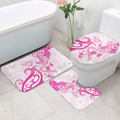 Breast Cancer Support Bathroom Set Ribbon Polynesian Pattern White Version