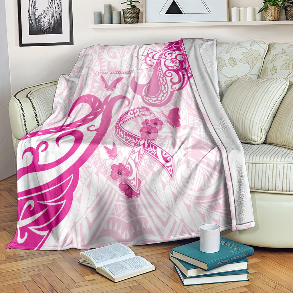 Breast Cancer Support Blanket Ribbon Polynesian Pattern White Version