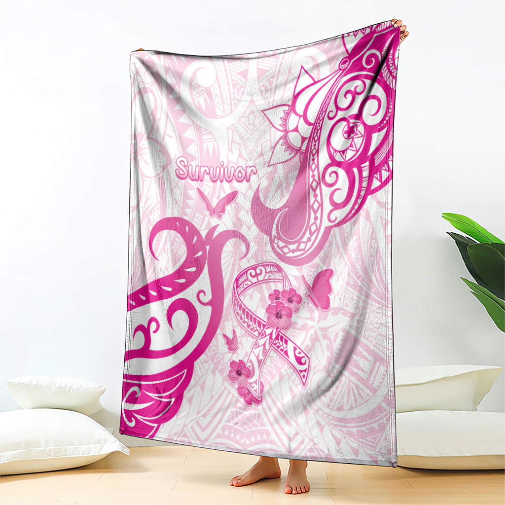 Breast Cancer Support Blanket Ribbon Polynesian Pattern White Version