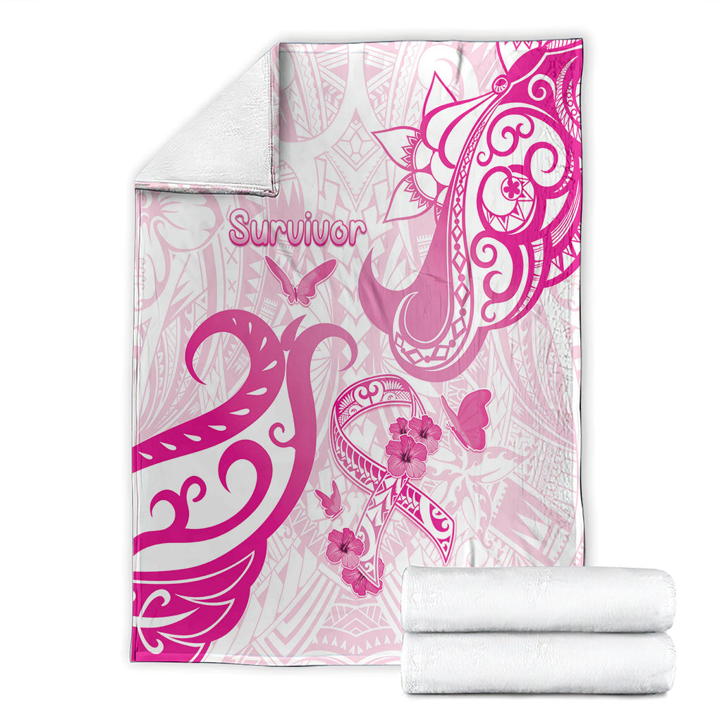 Breast Cancer Support Blanket Ribbon Polynesian Pattern White Version