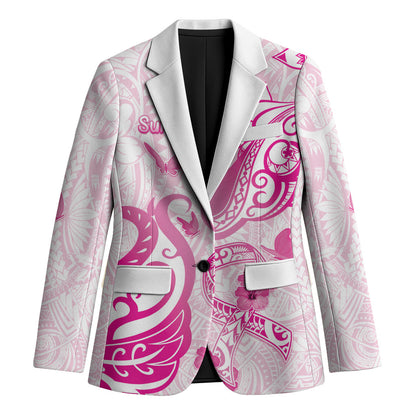 Personalised Breast Cancer Support Blazer Ribbon Polynesian Pattern White Version