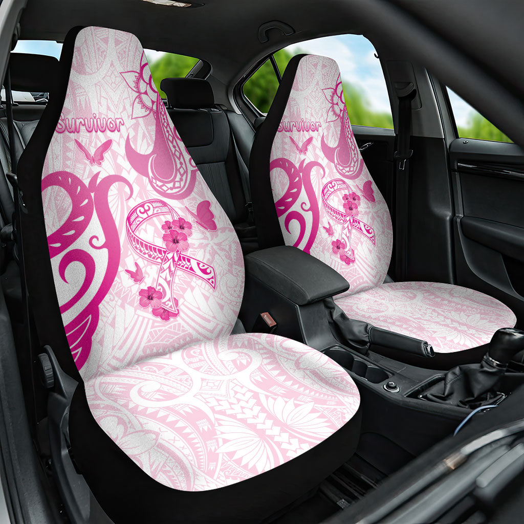 Breast Cancer Support Car Seat Cover Ribbon Polynesian Pattern White Version