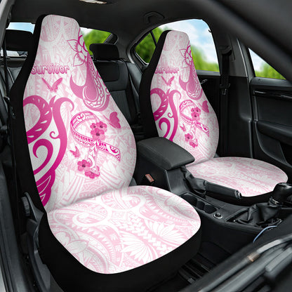 Breast Cancer Support Car Seat Cover Ribbon Polynesian Pattern White Version