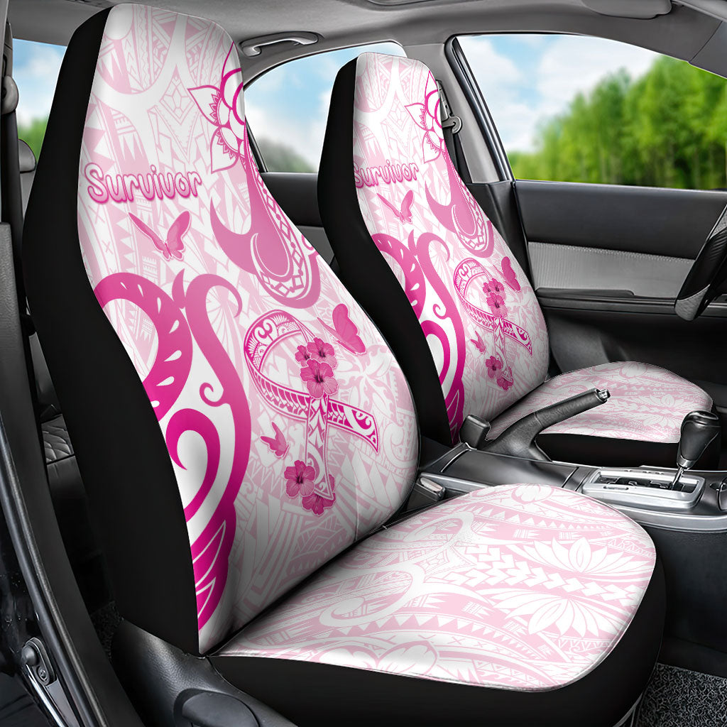Breast Cancer Support Car Seat Cover Ribbon Polynesian Pattern White Version