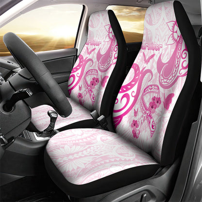 Breast Cancer Support Car Seat Cover Ribbon Polynesian Pattern White Version