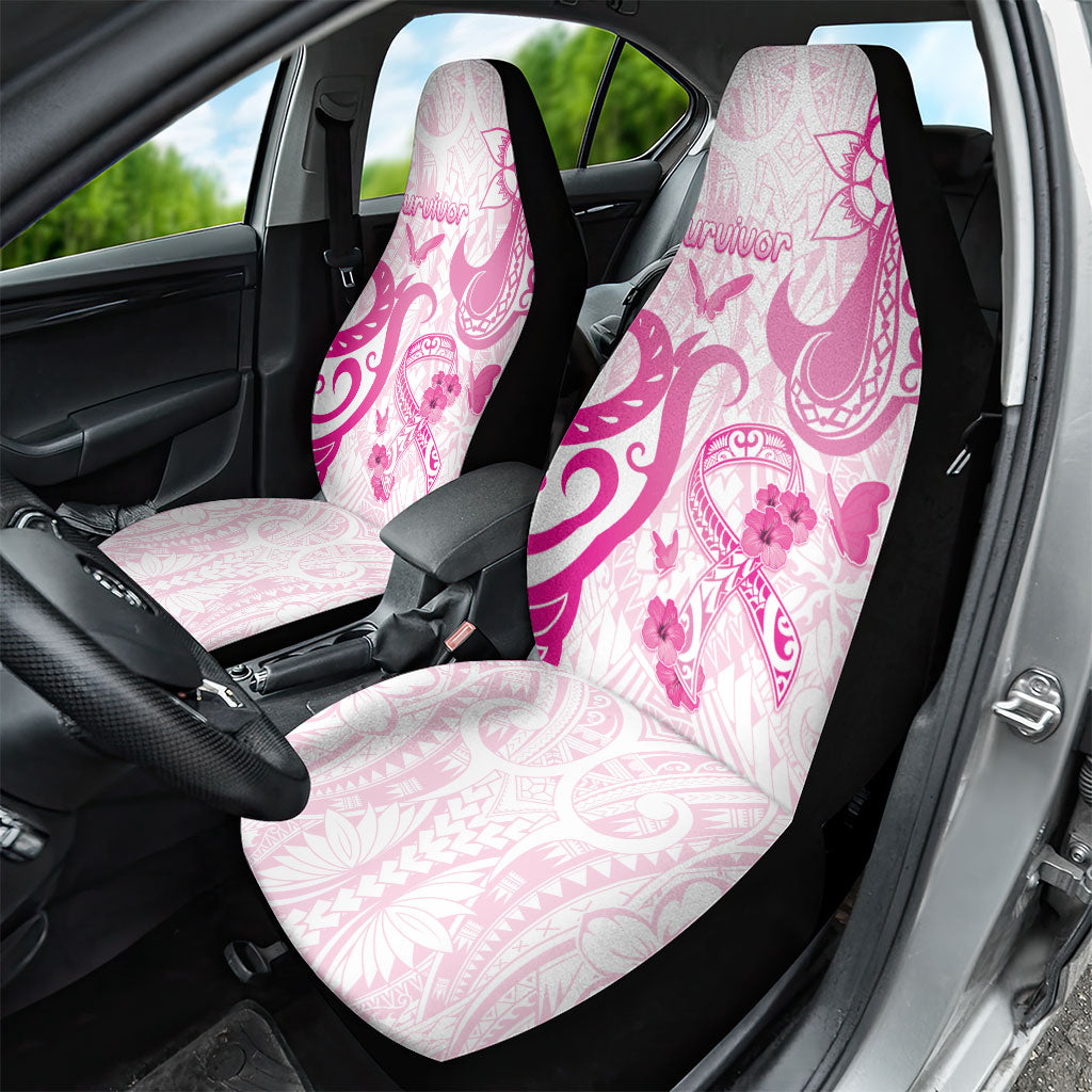 Breast Cancer Support Car Seat Cover Ribbon Polynesian Pattern White Version