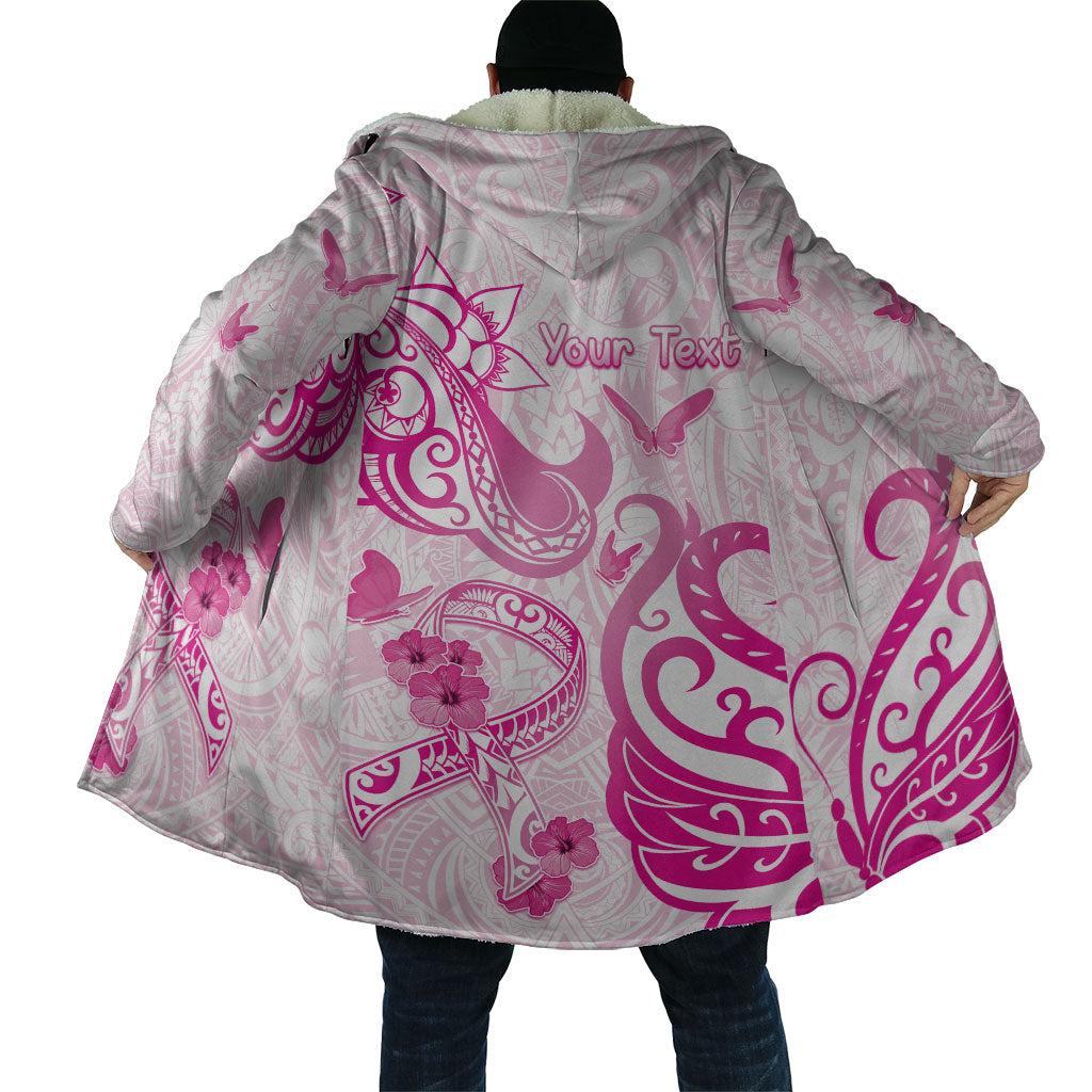 Personalised Breast Cancer Support Cloak Ribbon Polynesian Pattern White Version
