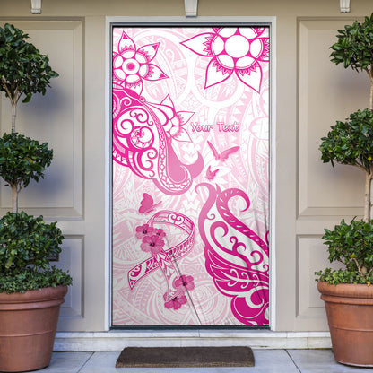 Personalised Breast Cancer Support Door Cover Ribbon Polynesian Pattern White Version