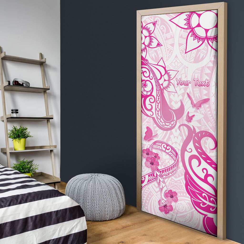Personalised Breast Cancer Support Door Cover Ribbon Polynesian Pattern White Version