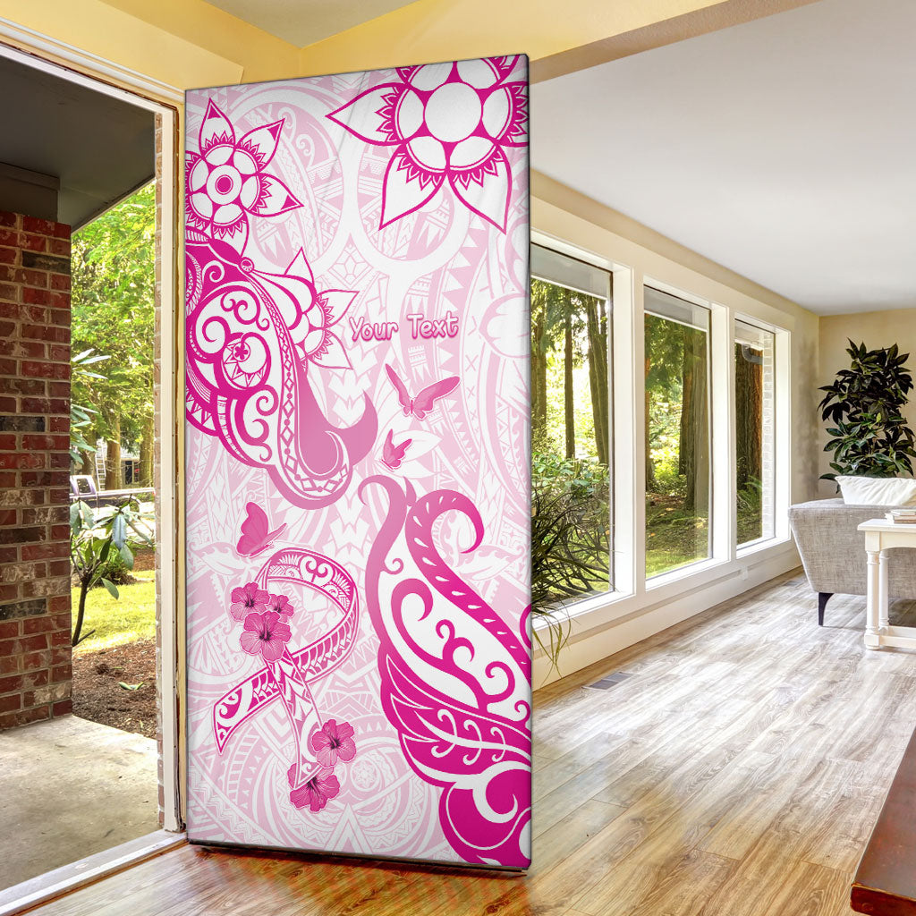 Personalised Breast Cancer Support Door Cover Ribbon Polynesian Pattern White Version
