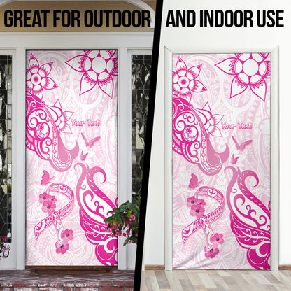 Personalised Breast Cancer Support Door Cover Ribbon Polynesian Pattern White Version