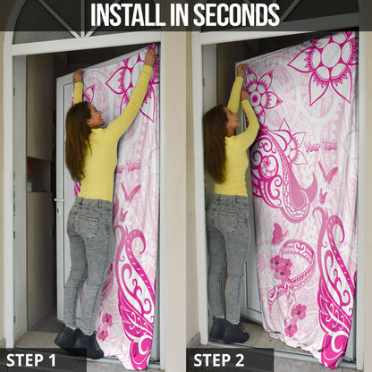 Personalised Breast Cancer Support Door Cover Ribbon Polynesian Pattern White Version