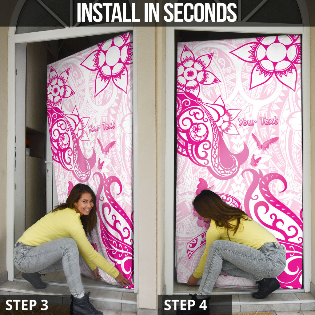 Personalised Breast Cancer Support Door Cover Ribbon Polynesian Pattern White Version
