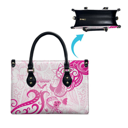 Breast Cancer Support Leather Bag Ribbon Polynesian Pattern White Version
