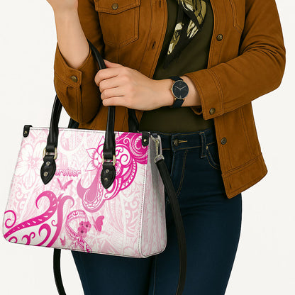 Breast Cancer Support Leather Bag Ribbon Polynesian Pattern White Version