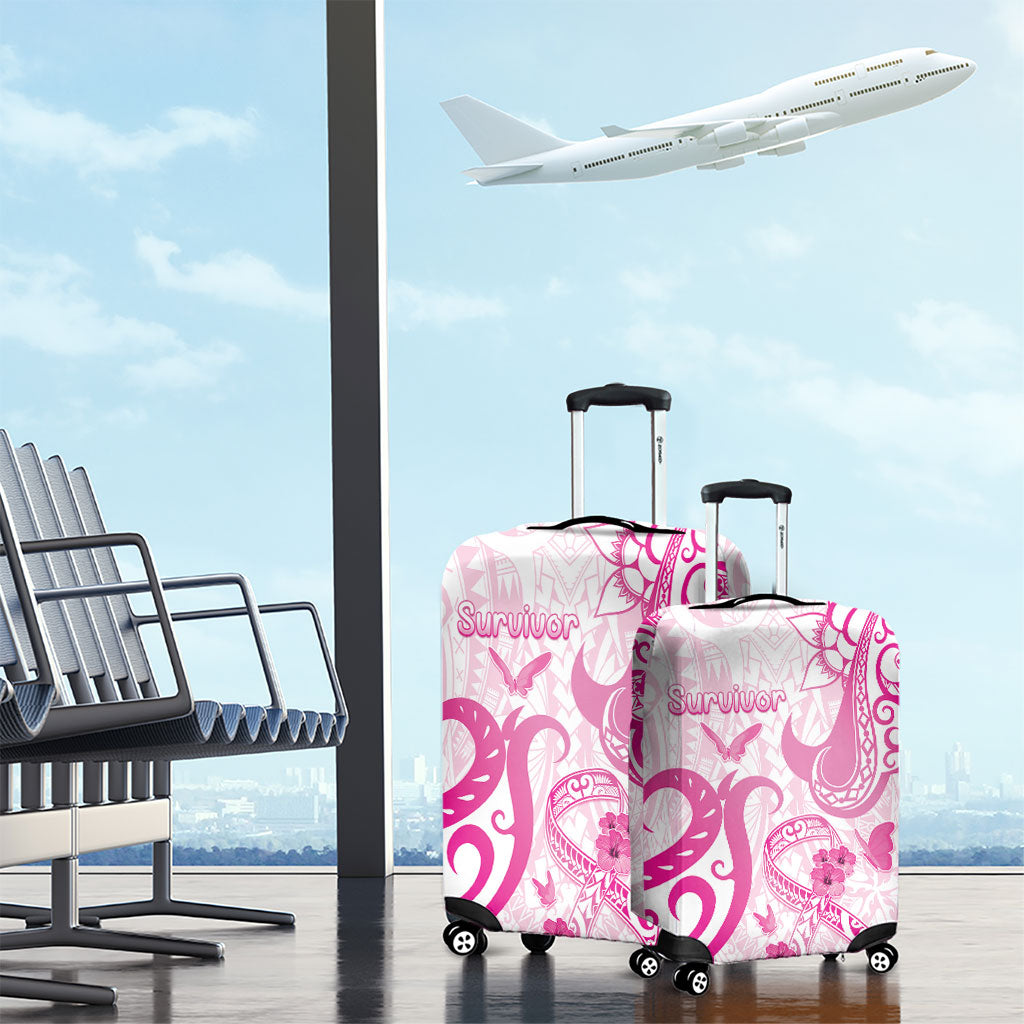 Breast Cancer Support Luggage Cover Ribbon Polynesian Pattern White Version