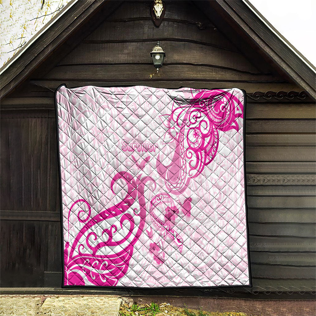 Breast Cancer Support Quilt Ribbon Polynesian Pattern White Version