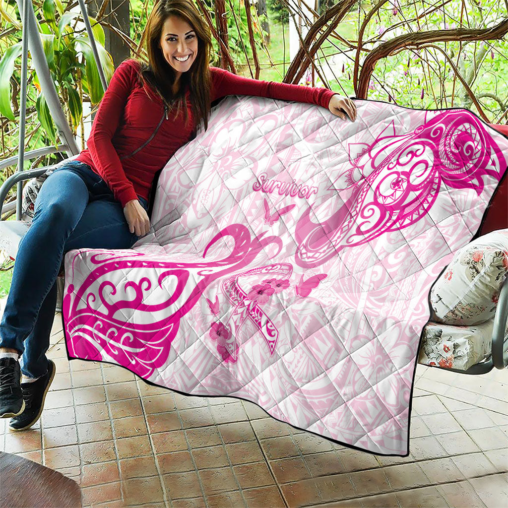 Breast Cancer Support Quilt Ribbon Polynesian Pattern White Version