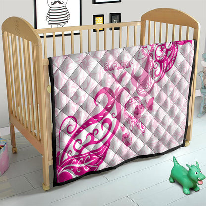 Breast Cancer Support Quilt Ribbon Polynesian Pattern White Version