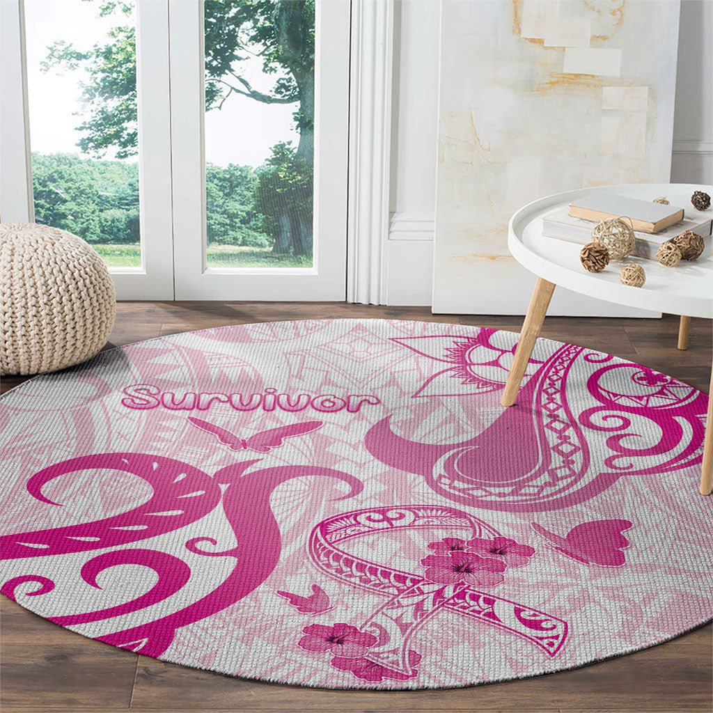 Breast Cancer Support Round Carpet Ribbon Polynesian Pattern White Version