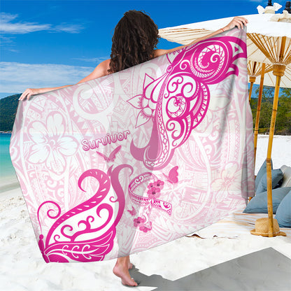 Breast Cancer Support Sarong Ribbon Polynesian Pattern White Version