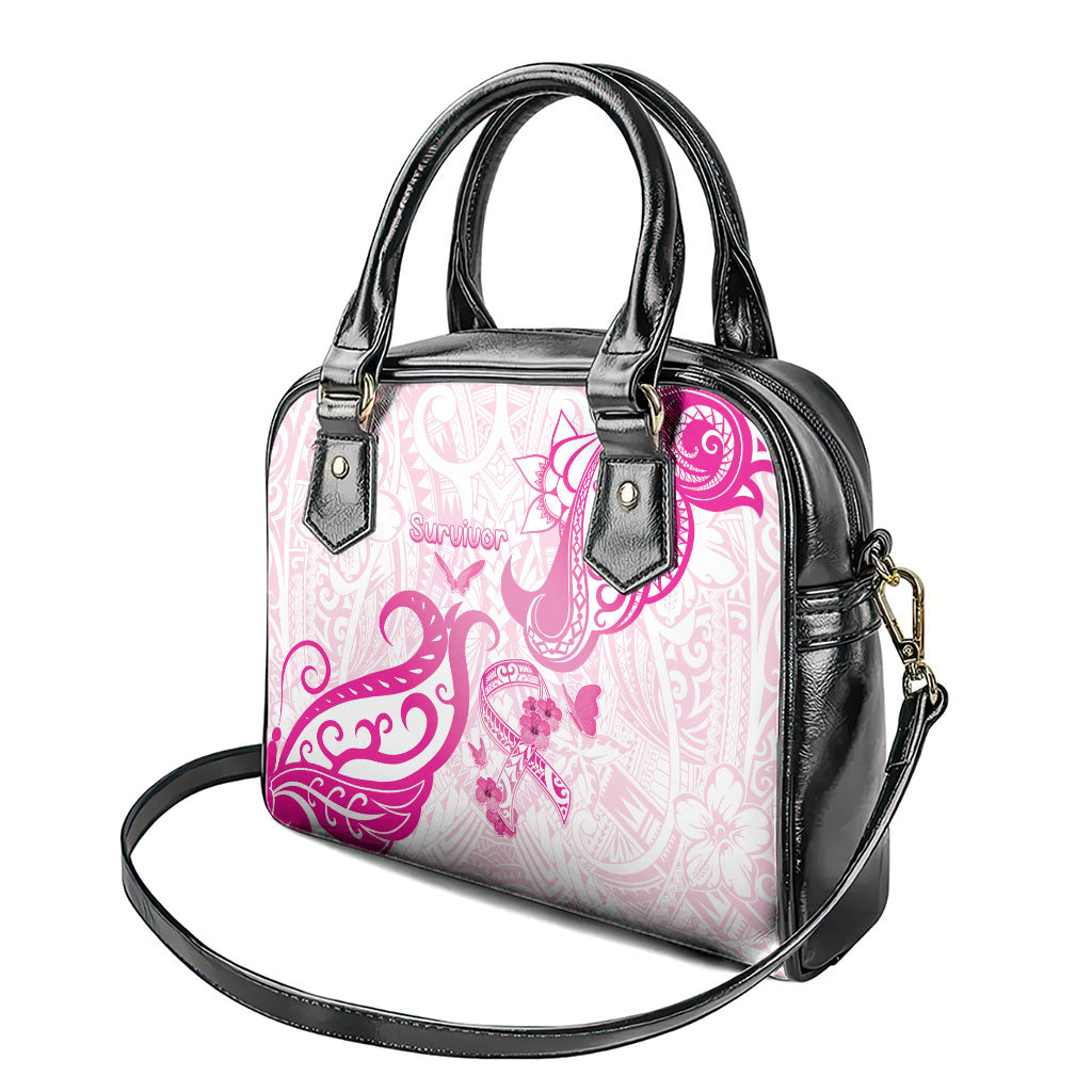 Breast Cancer Support Shoulder Handbag Ribbon Polynesian Pattern White Version