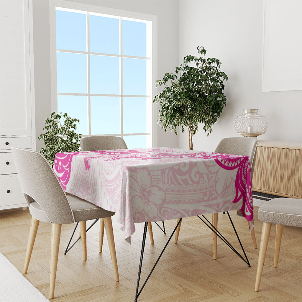 Breast Cancer Support Tablecloth Ribbon Polynesian Pattern White Version