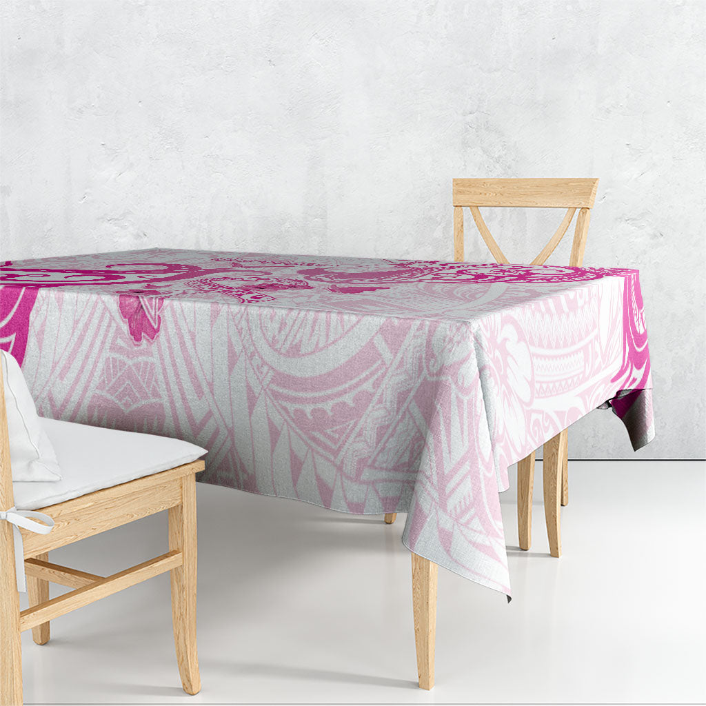Breast Cancer Support Tablecloth Ribbon Polynesian Pattern White Version