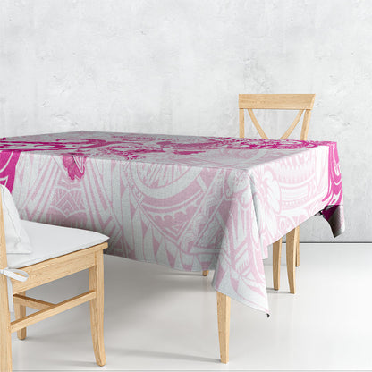 Breast Cancer Support Tablecloth Ribbon Polynesian Pattern White Version