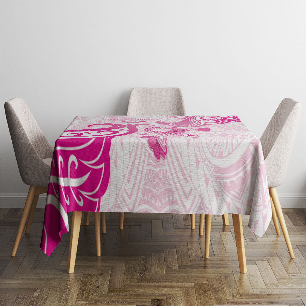 Breast Cancer Support Tablecloth Ribbon Polynesian Pattern White Version