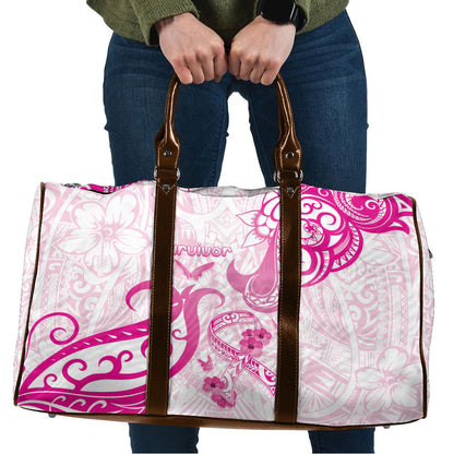 Breast Cancer Support Travel Bag Ribbon Polynesian Pattern White Version