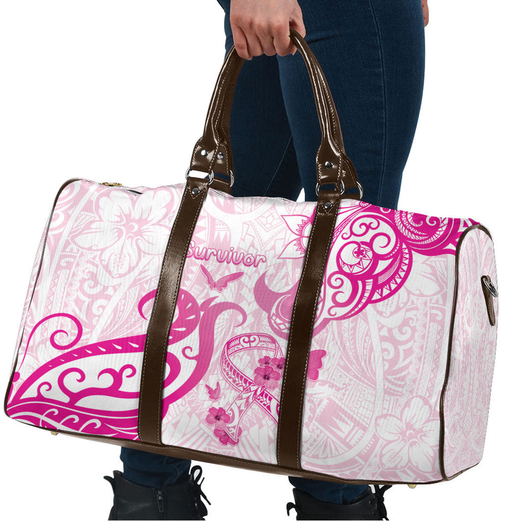 Breast Cancer Support Travel Bag Ribbon Polynesian Pattern White Version