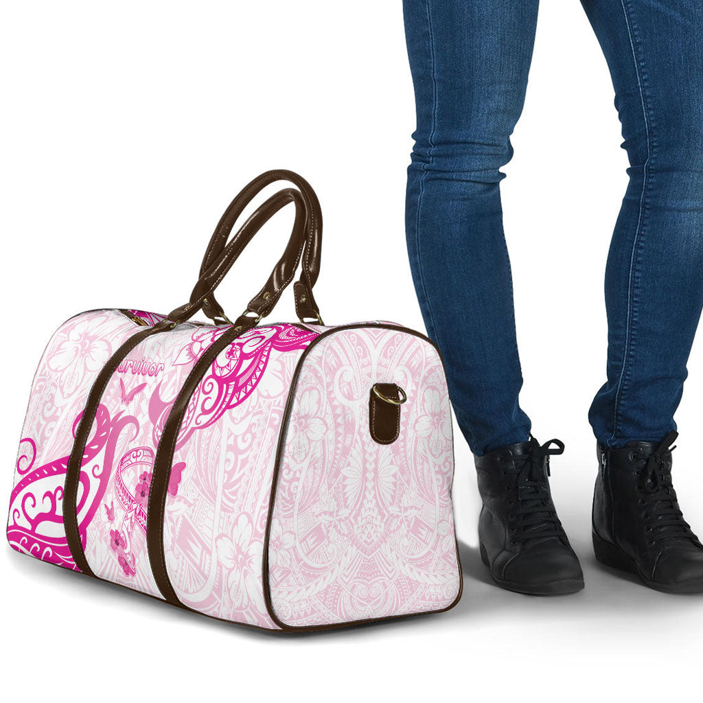 Breast Cancer Support Travel Bag Ribbon Polynesian Pattern White Version