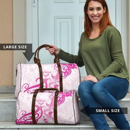 Breast Cancer Support Travel Bag Ribbon Polynesian Pattern White Version