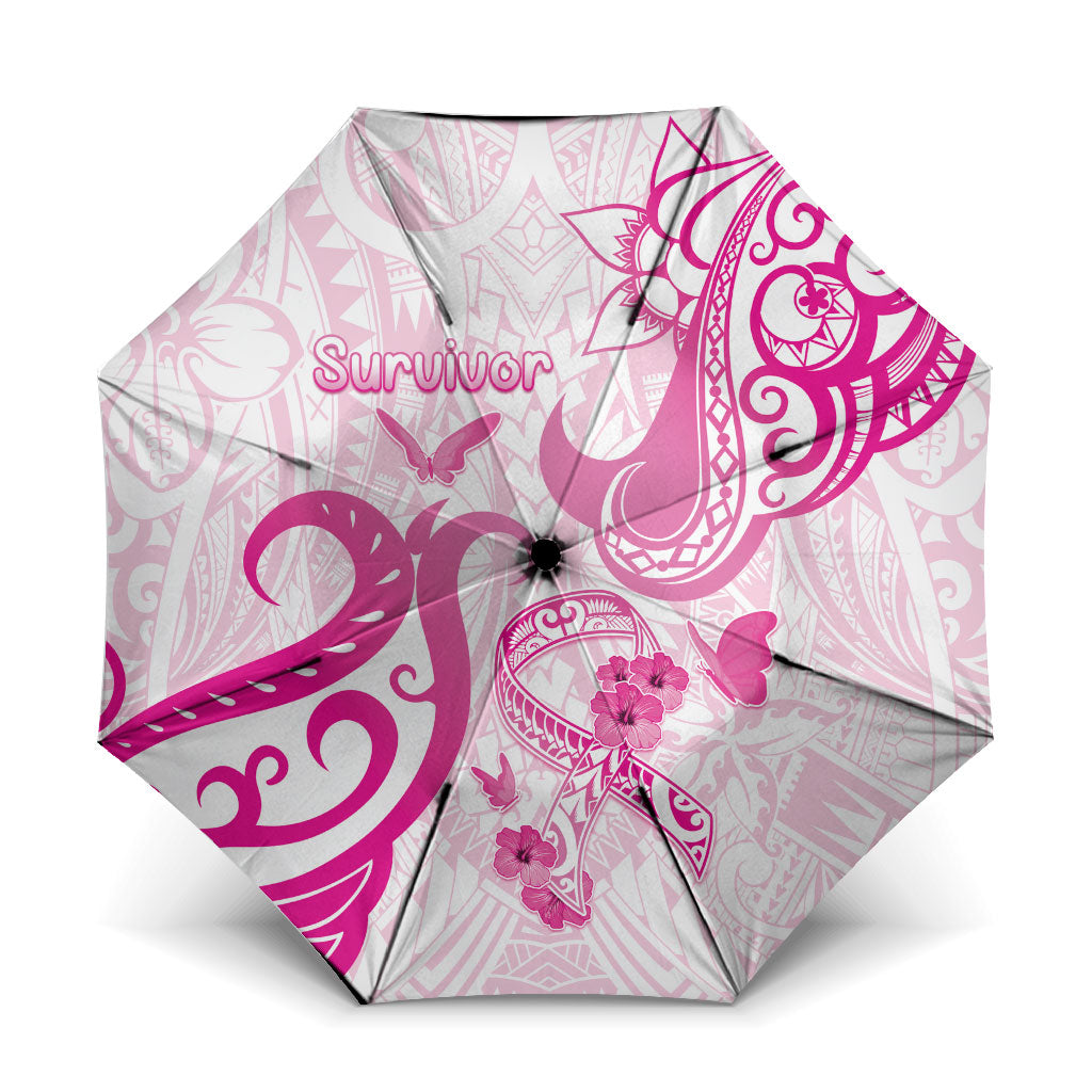 Breast Cancer Support Umbrella Ribbon Polynesian Pattern White Version
