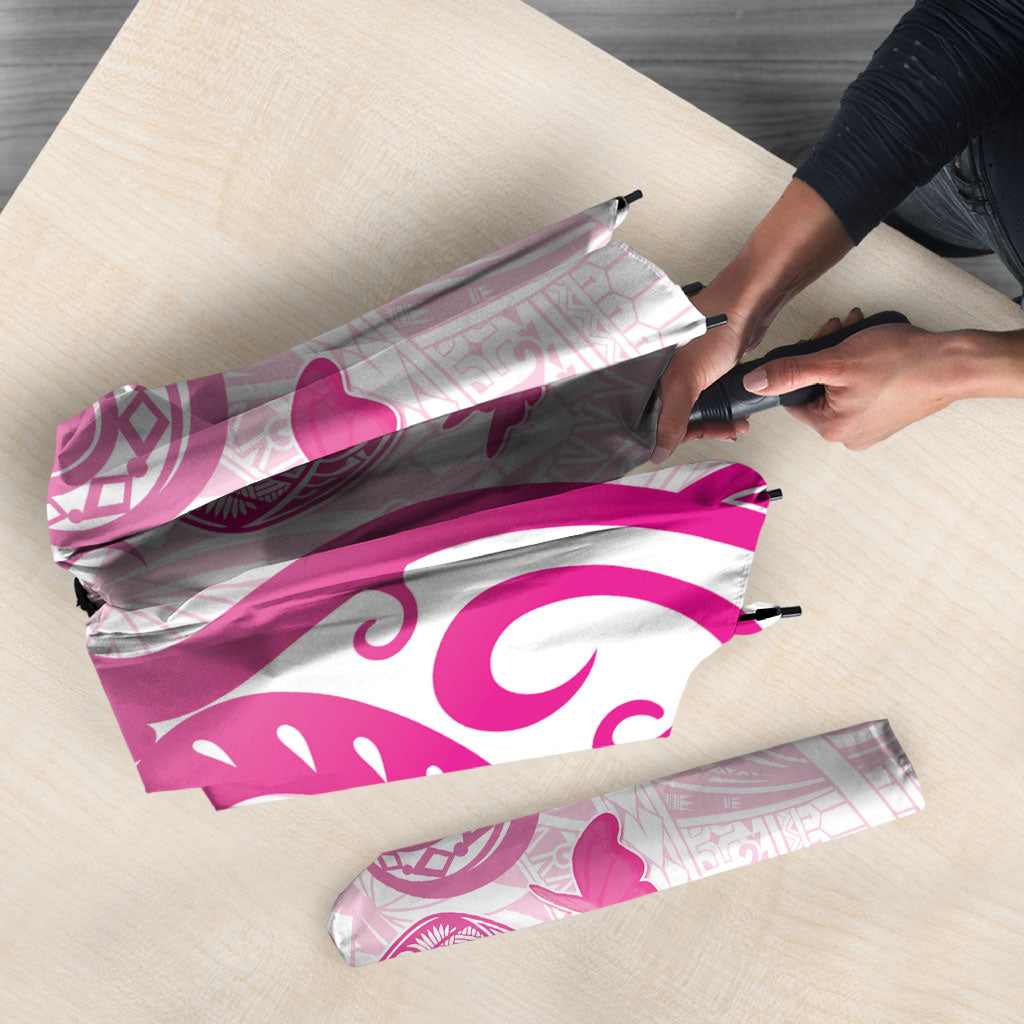 Breast Cancer Support Umbrella Ribbon Polynesian Pattern White Version