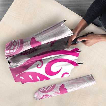 Breast Cancer Support Umbrella Ribbon Polynesian Pattern White Version
