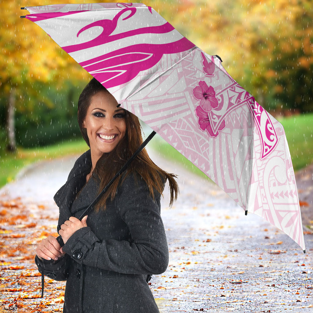 Breast Cancer Support Umbrella Ribbon Polynesian Pattern White Version
