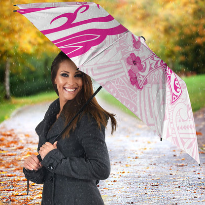 Breast Cancer Support Umbrella Ribbon Polynesian Pattern White Version