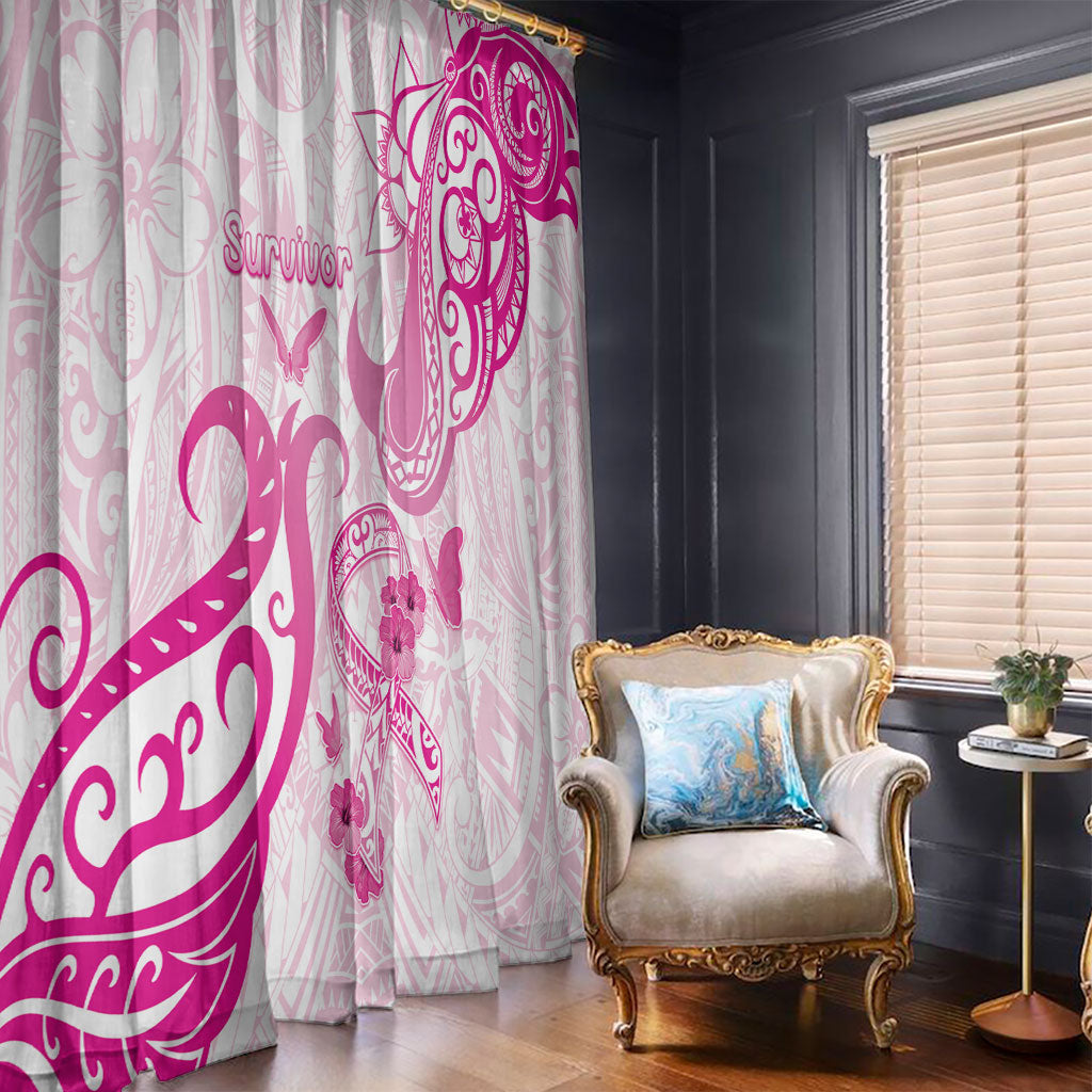 Breast Cancer Support Window Curtain Ribbon Polynesian Pattern White Version