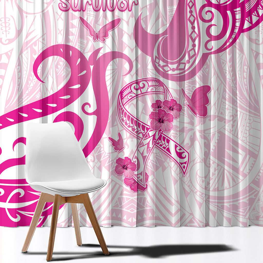 Breast Cancer Support Window Curtain Ribbon Polynesian Pattern White Version
